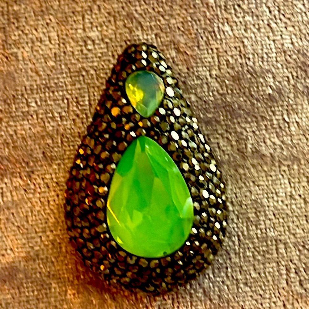 Stunning beautiful large bead encrusted with crystals handmade center green